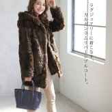 カルガン ラム コート Wフェイス リバーシブル フード付き レディース 秋 冬 M/L グレー/ブラウン/ネイビー 母 女性 ギフト プレゼント 7F (01000652r)