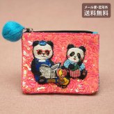 タマオワールド スパンコール刺繍ポーチ Panda parent and child POC3668 ネコポス 送料無料 ポーチ 小物入れ 猫 ネコ ねこ レディース 刺繍 ファスナー スパンコール キーケース ハナカラクサ