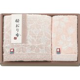 桜おり布 フェイスタオル ウォッシュタオル セット ピンク [26-7533-013] IS9615PI タオルギフト 綿100パーセント 日本製 さくら柄 和風 挨拶 内祝い 出産 快気 香典返し 御祝 プチギフト