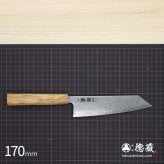 切付三徳ステンレス包丁　170mm SLD ダマスカス オリーブ八角柄 黒染仕上げ 日本製 徳蔵刃物 【TOKUZO KNIVES】 JAPAN Kitchen Knives 包丁 ほうちょう ホウチョウ 切れ味 家庭用 万能 両刃 お手入れ簡単 錆に強い プレゼント ギフト 贈り物 一生モノ INOX・イノックス