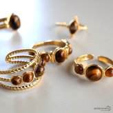 ステンレス タイガーアイリング 7タイプ 18KGP ゴールド gold ボヘミアン 虎目石 オープンリング フリーサイズ レディース 女性 指輪 金属アレルギー対応