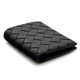ボッテガヴェネタ BOTTEGA VENETA 二つ折り財布 レディース メンズ イントレチャート 本革 レザー ブラック 黒 ミニ財布 小銭入れ付き ファスナー コインケース 742330 V3UH2 8425