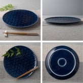 旅籠 丸皿 藍 28.3cm 1000g ネイビー プレート 網代 大皿 ピザ皿 パスタ皿 大きい ホームパーティー おしゃれ インスタ映え 皿 食器 陶器 日本製 美濃焼 和食器 小田陶器 食洗器対応 ギフトカード対応