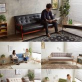 ソファ 座椅子 ー 3人掛け 3P 二人掛け ヴィンテージ ロー コンパクト リビング レザー 天然木 PVC おしゃれ