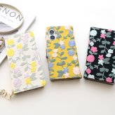 多機種対応 スマホケース 手帳型 【 ボタニカル フラワーガーデン 刺繍 】 スマホショルダー サイドマグネット ニュアンスカラー