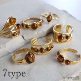 ステンレス タイガーアイリング 7タイプ 18KGP ゴールド gold ボヘミアン 虎目石 オープンリング フリーサイズ レディース 女性 指輪 金属アレルギー対応