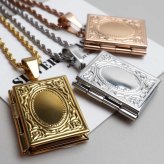 ステンレス ロケットネックレス ロケットペンダント 写真 記念 思い出 ハワイアンネックレス ロープチェーン ゴールドネックレス 18KGP シルバー ピンク 本 ブック 男女兼用 金属アレルギー対応