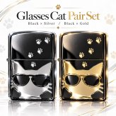 ZIPPO ペア ライター セット サングラスキャット 可愛い ネコ かわいい 猫 ジッポ 足跡 ブラック ゴールド シルバー メタル貼り エッチング彫刻 レディース メンズ ギフト プレゼント