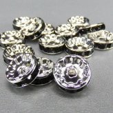 ラインストーンロンデルまとめ売り卸売り黒色銀平型10mm100個