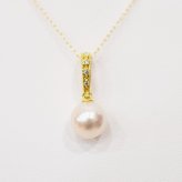 ［pearl581］8mm - 8.5mm ホワイトピンク クリッカー ペンダント ダイヤモンド付 あこや真珠
