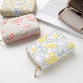 お札が折れない コンパクトウォレット 【 ぷっくりミモザ 】 刺繍 全面 ミモザ くすみカラー
