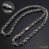 シルバー925 梵字 六字真言 ペーパーチェーン 幅5mm シルバー ネックレスチェーン 重厚 二重ロック シルバーネックレス メンズ 男性 金属アレルギー対応