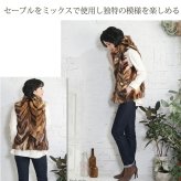 毛皮 ファー セーブル ＆ シルク ベスト リバーシブル レディース ダークブラウン/ブラック L/2L 上品 軽量 あたたかい 秋 冬 母 女性 ギフト プレゼント 7F (103348r)