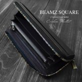 長財布 Ｌ字ファスナー BEAMZ SQUARE ビームズ スクエア ブラック 黒 カーボンレザー メンズ レディース BS-22606