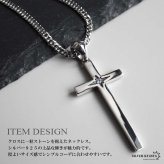 シルバー925 クロスネックレス 一粒ネックレス ペンダントネックレス シンプルネックレス ダブル喜平 6面カット 50cm 60cm シルバー 燻し アンティーク 十字架 メンズ 男性 金属アレルギー対応