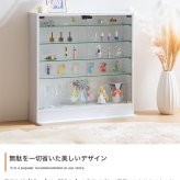 収納家具 ラック 段差式 コレクションボードコレクションケース コレクション収納 キュリオケース コレクション 展示棚 展示ケース ガラス棚 背面ミラー フィギュア 完成品 木製 木目調 ブラウン ホワイト 幅80cm×奥行24cm×高さ81.2cm