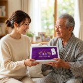 喜寿祝い 77歳 名入れ刺繍付き 今治オーガニック フェイスタオル パープル 箱入り ギフト