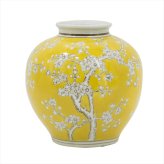 シノワズリ 花びん 丸型 高さ23cm イエロー 磁器 フラワーベース 花瓶 花器 ディスプレイ 置物 風水 開運