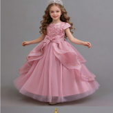 子供ドレス キッズ フォーマルドレス プリンセスドレス 女の子　子どもドレス　ロング丈　 発表会 結婚式 誕生日 七五三 110～160cm ピンク　ダークピンク　ホワイト　ワインレッド　リボン レース