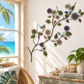 ウォールデコレーション アイアン 陶器 フラワー ウォール デコ 花の木 壁 装飾 ウォールアート ボタニカル 草花 壁飾り 壁掛け 部屋 リビング 店舗 装飾