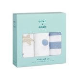ガーゼハンカチ ウォッシュクロス 3枚セット 出産祝い aden+anais エイデンアンドアネイ ロックスター ガーゼタオル ループ付き コットン100% ダブルガーゼ3層 約30cm角 沐浴布 お口拭き よだれ拭き ハンカチ タオル 入園準備 内祝い 出産内祝い 男の子 ギフト プチギフト
