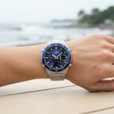 カシオ エディフィス 腕時計 メンズ ブルー シルバー アナデジ CASIO EDIFICE 海外モデル 10年電池 100m防水 ワールドタイム ストップウォッチ タイマー メタル スポーツ プレゼント ギフト 成人 卒業 入学
