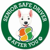 カーサイン 高齢者マーク SENIOR SAFE DRIVER ミニチュアブルテリア マグネット 強力 直径13cm 肉球 日本製 車 ステッカー