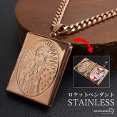 ステンレス ロケットネックレス HIPHOP 喜平チェーンネックレス ロケットペンダント マリアネックレス 写真 記念 思い出 50cm 60cm ピンク 聖母 6面カット メンズ 男性 金属アレルギー対応