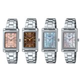 カシオ 腕時計 レディース ピンク ブラウン ブルーシェル ピンクシェル スクエア シルバー ステンレス CASIO 海外モデル プレゼント ギフト 収納ケース付き 成人 卒業 入学