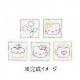 刺し子 キット コースター ハローキティ ティータイム オリムパス サンリオ 手芸 刺繍キット 初心者 簡単 図案プリント済 キャラクター 手作り ハンドメイド キット 趣味 裁縫 サンリオ正規ライセンス品