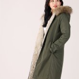 レディース モッズコート ラクーンファー トリミング フード付き ファーライナー 秋 冬 カーキ M/L 母 女性 ギフト プレゼント 6F (01000779r)