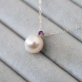 ［pearl598］8mm - 8.5mm ホワイトピンク ペンダント ネックレス 2月 誕生石 アメジスト あこや真珠