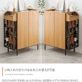 キャビネット 収納家具 マルチラック 多機能 小物入れ リビング スリッパ 玄関 下駄箱 シューズボックス キッチン サニタリー 石目調 木目調 左右入れ替え 子供部屋 S字フック スリム コンパクト 省スペース: 収納スペースは扉収納 収納棚 アイアン