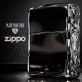 ZIPPO アーマー 三面彫刻 ストリームエングレーブ ブラックニッケルミラー ジッポ ライター 両面加工 シャインレイカット アラベスク 黒 おしゃれ 重厚 高級 メンズ かっこいい ギフト プレゼント