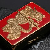  【名入れ】送料無料 zippo ジッポ ライター ドラゴンGシリーズ　Dragon　G　金メッキ　RD　レッド　両面フルカラー ユニットゴールド　龍　DRG-RD　オイルライター 赤　竜 カッコイイ おしゃれ ギフト 縁起　還暦　幸運　誕生日 [zDRG-RD]
