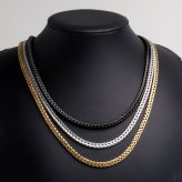 ステンレス 幅4mm フォックステールチェーンネックレス 3カラー メンズ ウィート 中折れ式 留め具 ブラック 腕輪 アクセサリー 角張ったデザイン 編み込み風 立体感 シャープ クール 大人 カジュアル モード 金属アレルギー対応