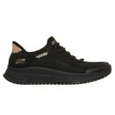 スケッチャーズ スリップインズ スリッポン スニーカー レディース 靴 ボブス ゴム紐 ノーマル幅 SKECHERS Slip-ins BOBS Squad 4 117743 ハンズフリー 立ったまま履ける 手を使わずに履ける ブラック 黒