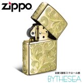 Zippo ライター ジッポライター 愛煙家 喫煙 真鍮 ブラスサテーナ #204 レギュラータイプ スクロール模様 5面手彫り ハワイアンジュエリー ブランド かっこいい おしゃれ BY THE SEA バイザシー 彼氏 夫 男性 メンズ 誕生日 プレゼント ハロウィン 【品番：FL101B】