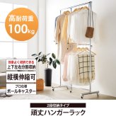 収納家具 ラック 伸縮 ハンガー スリム キャスター パイプハンガー 2段 頑丈 コートハンガー 大容量 業務用 耐荷重100kg シングル キャスター付 おしゃれ パイプハンガー頑丈 縦横伸縮 上下伸縮 シンプル 衣類収納 スチール 子供