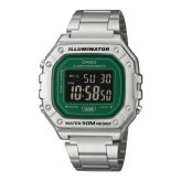 カシオ 腕時計 メンズ グリーン シルバー デジタル CASIO 海外モデル 50m防水 ストップウォッチ アラーム LEDライト メタル ステンレス レトロ おしゃれ プレゼント ギフト 収納ケース付き 成人 卒業 入学