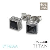 金属アレルギー ピアス ハワイアンジュエリー 純チタン 一粒 ホワイト ブラックジルコニア 片耳購入可能 スタッドピアス スクエア キャッチ シンプル 20G(ゲージ) BY THE TIEA バイザシー ギフト【品番：TIE104】