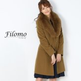 Filomo [フィローモ] カシミヤ ブレンド ウール コート フォックス ファー トリミング テーラーカラー 比翼仕立て ベルト 付き レディース モカ/キャメル/ブラック ギフト プレゼント 卒業式 入学式 母 7F (02000250r)