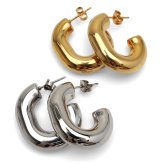 ステンレス 太幅 C型 フープピアス 2カラー レディース アクセサリー ぷっくり ボリューム 艶感 曲線 シンプル 存在感 大人可愛い おしゃれ 上品 カジュアル きれいめ モード ベーシック 耳元 顔周り 両耳用2点セット