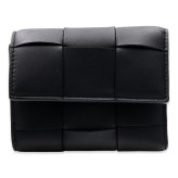 選べる2色 ボッテガヴェネタ BOTTEGA VENETA 三つ折り財布 カセット マキシイントレチャート メンズ レディース ミニ財布 本革 レザー 小銭入れ ブラック 黒 アーモンド ベージュ 651372 V3UO1