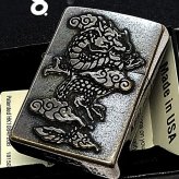 ZIPPO ライター 龍 メタル重ね貼り ドラゴン ジッポ 竜 クロームバレル アンティークシルバー 和柄 日本 おしゃれ かっこいい メンズ 渋い ギフト プレゼント