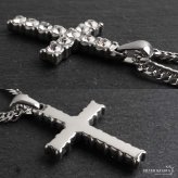 ステンレス クロスネックレス ストーンネックレス ペンダントネックレス ダブル喜平チェーン 6面カット 細身 シルバー 十字架 キラキラ メンズ 男性 金属アレルギー対応