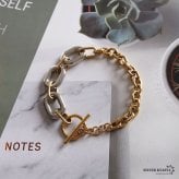 ステンレス お洒落さん マンテルブレスレット 切り返し チェーンブレスレット コンビカラー ゴールド 18KGP デザイン メタル アシンメトリー 大ぶり 小豆 リンク レディース 女性 金属アレルギー対応