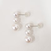 ［pearl593］6mm - 6.5mm × 7.5mm - 8mm 縦 3連 ピアス あこや真珠 熊本 天草 本真珠 ラインピアス