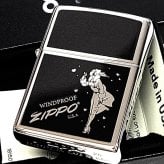 ZIPPO ウインディハート ブラック×シルバー ジッポ かっこいい ライター 鏡面 メンズ Windy おしゃれ 両面プリント加工 ギフト 銀 黒 ウインディHeart プレゼント オイルライター メンズ レディース