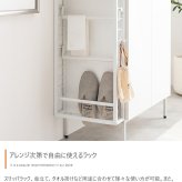キャビネット 収納家具 マルチラック 多機能 小物入れ リビング スリッパ 玄関 下駄箱 シューズボックス キッチン サニタリー 石目調 木目調 左右入れ替え 子供部屋 S字フック スリム コンパクト 省スペース: 収納スペースは扉収納 収納棚 アイアン